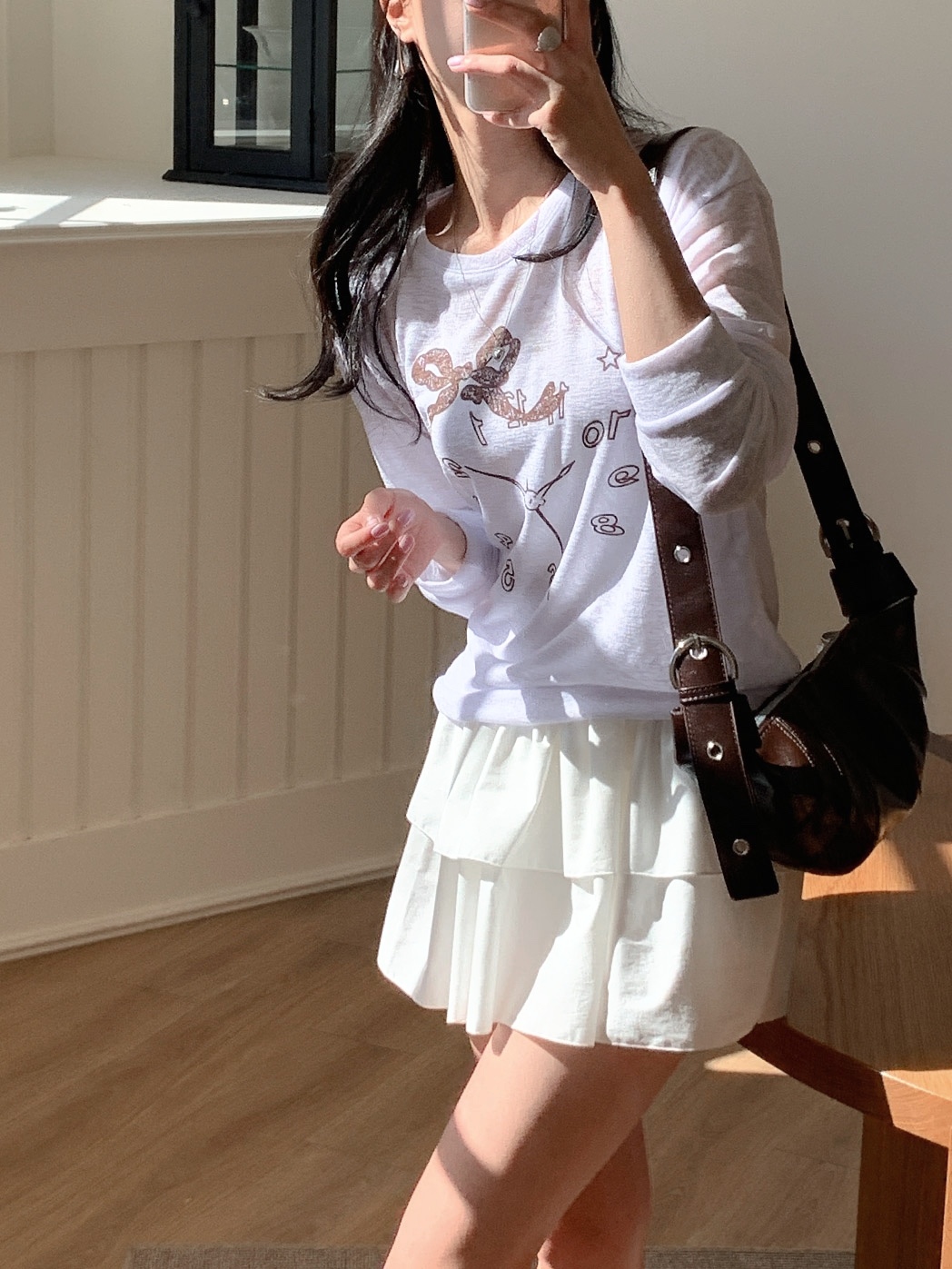 데일리즈 라운드 나염맨투맨 시스루티셔츠 루즈핏 여름긴팔티 자체체작 - 상세 이미지 4