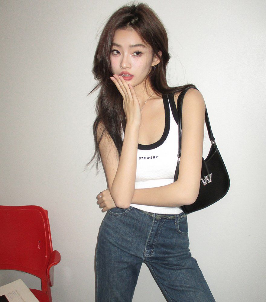 여름 Y2K 배색 라인 레터링 골지 슬림핏 나시 탱크탑 데일리 이너웨어 - 상세 이미지 2