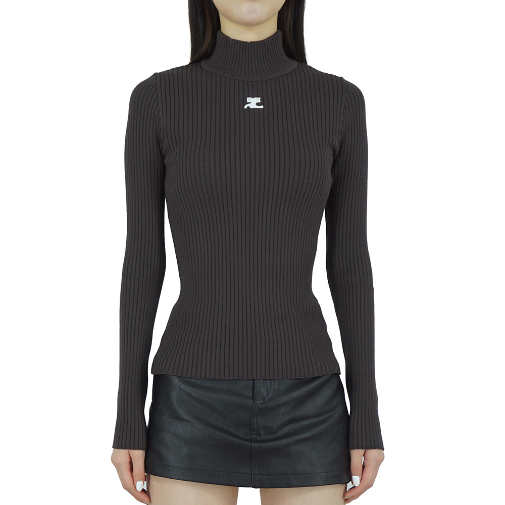 꾸레쥬 리에디션 풀오버 하이넥 여성 니트 커피 컬러 422MPU022FI0001 1053 - 상세 이미지 2