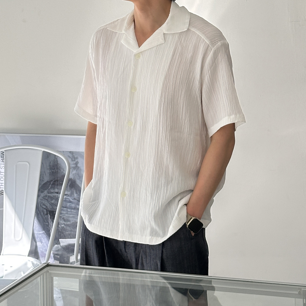 남자 반팔셔츠 오버핏 플리츠 오픈카라 여름 남방 남자 셔츠