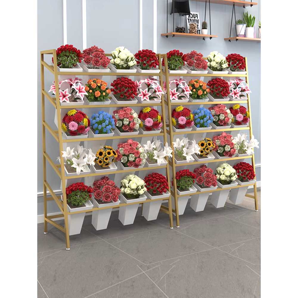 꽃집 진열대 꽃다발 디스플레이 생화 꽃통 정리대 랙 3단 75x118cm 이미지 6