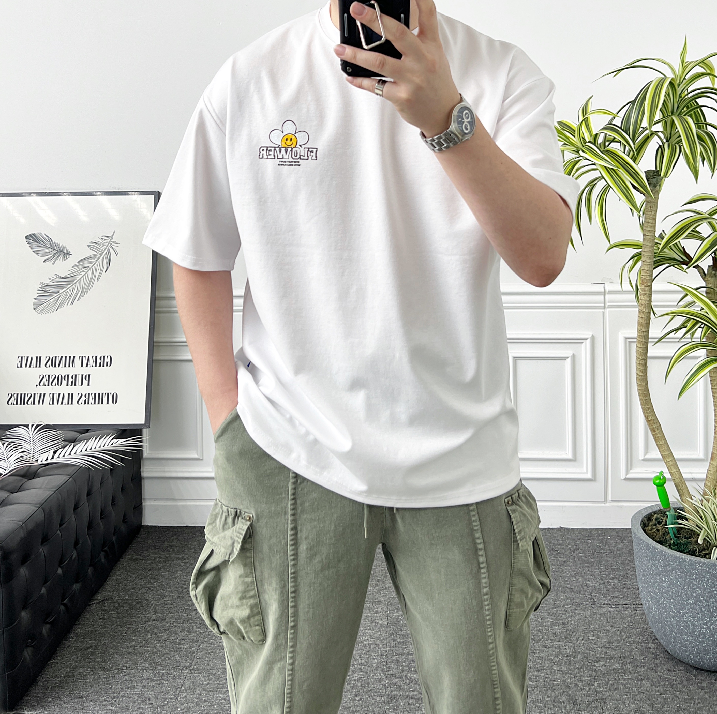 남자 오버핏 반팔 썬플라워 해바라기 아이스 분또 티셔츠 - 상세 이미지 3