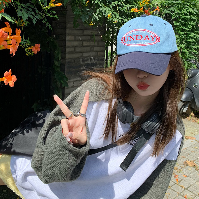 예쁜 선데이 자수 캡모자 캐주얼 야구 볼캡 여성 남성 커플 연예인 이미지 6