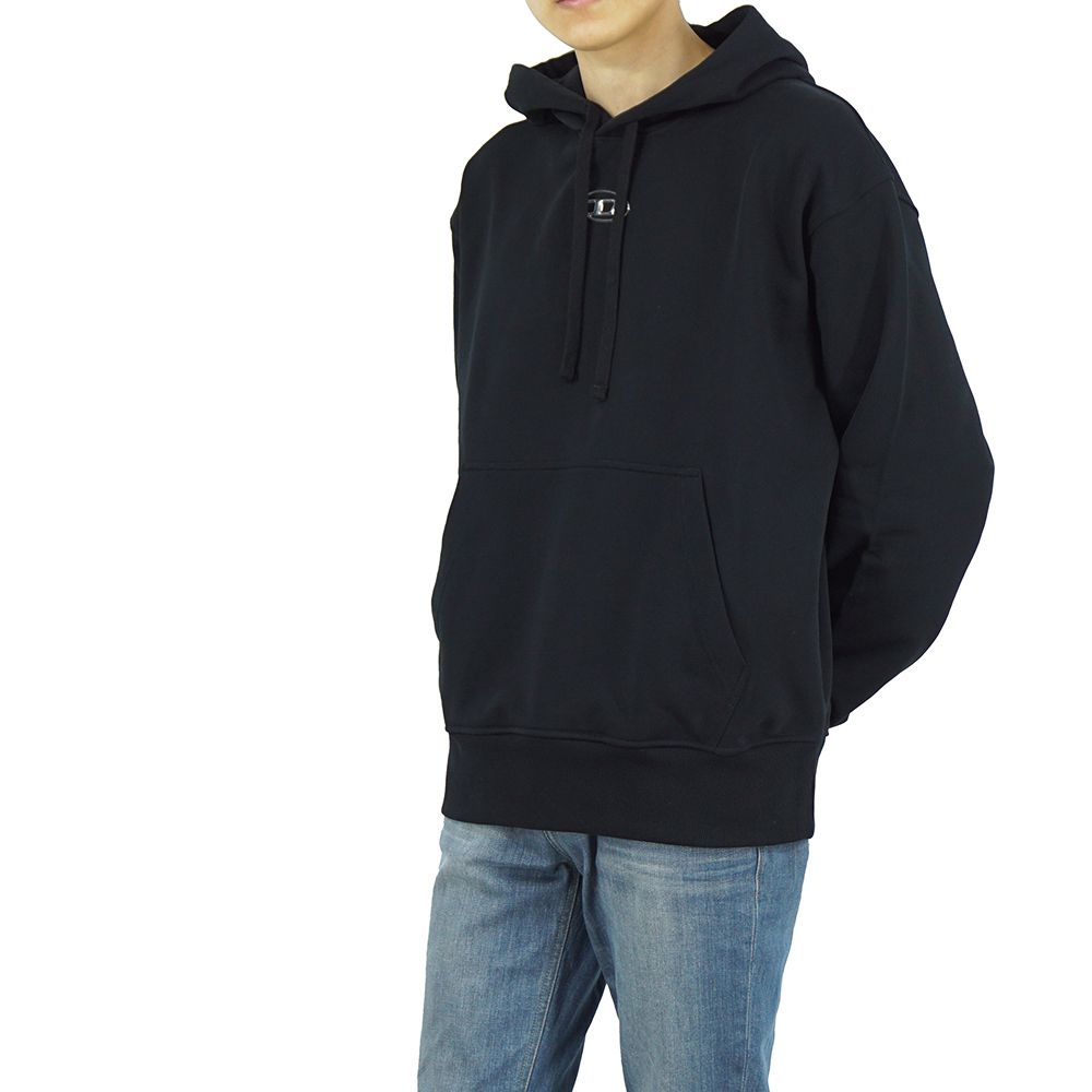 디젤 메탈릭 실버 로고 후드 티셔츠 블랙 A098560IAJH 9XX - 상세 이미지 5