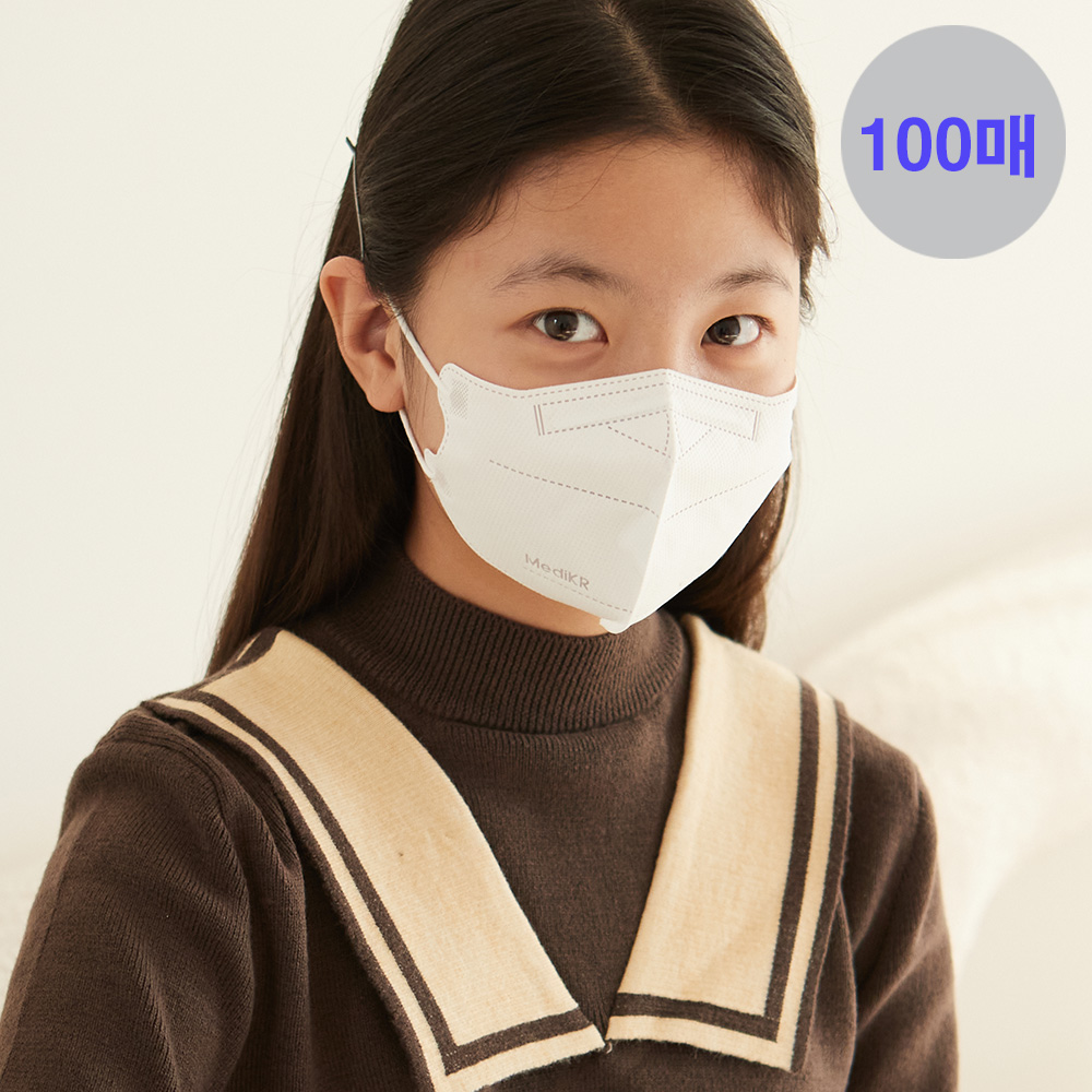 메디케이알 와이드핏 KF94 극소형 황사 컬러마스크 버니화이트, 100매