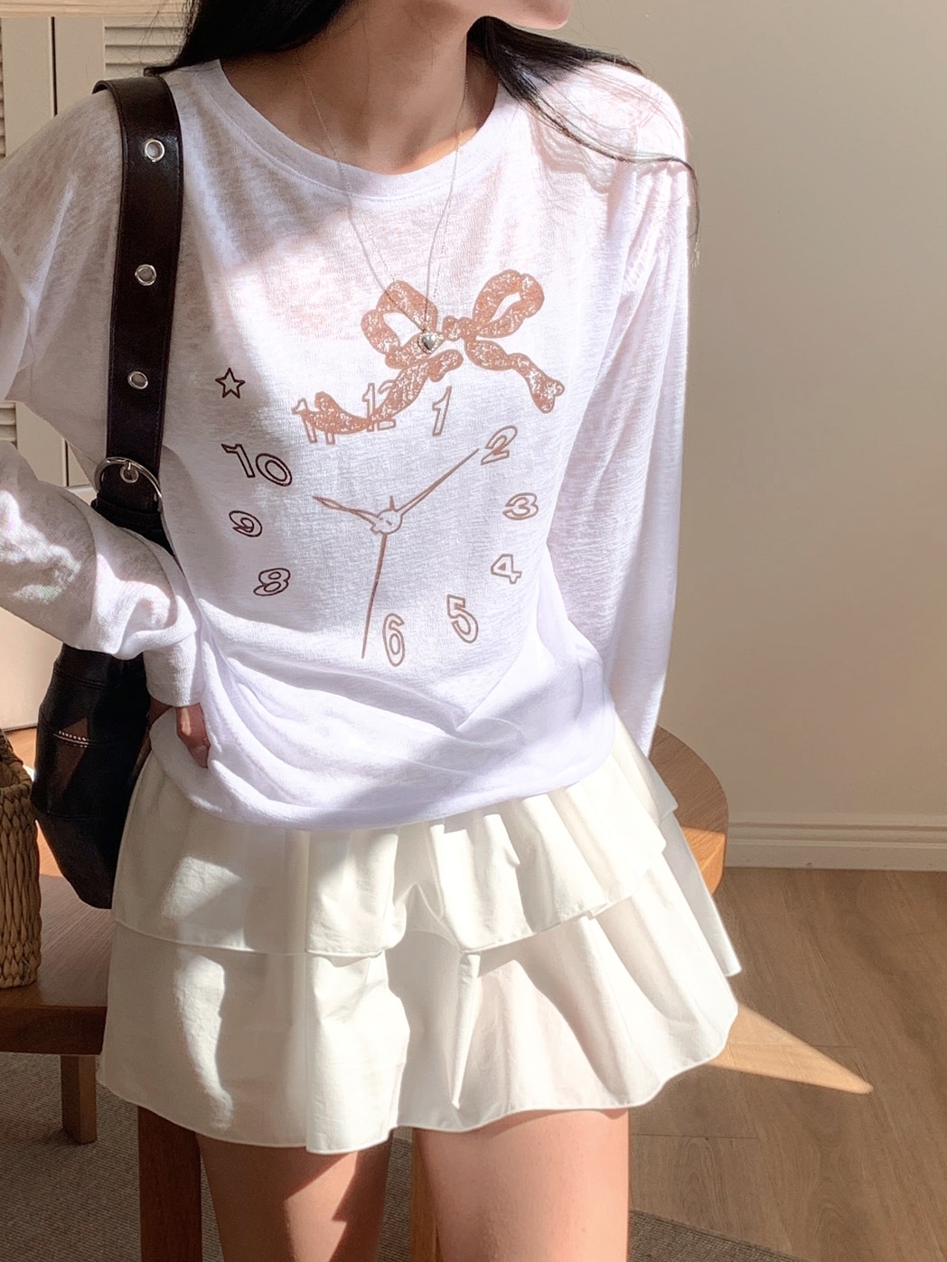 데일리즈 라운드 나염맨투맨 시스루티셔츠 루즈핏 여름긴팔티 자체체작 - 상세 이미지 5