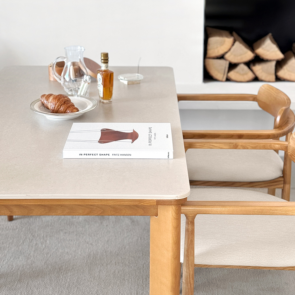 커들리 세라믹식탁 세트 4인용 원목 식탁+의자2+벤치1, 1400mm, 내추럴/양면세라믹