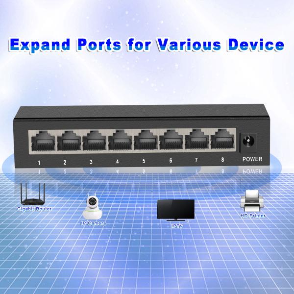랜허브 TEROW 8 포트 이더넷 스위치 기가비트 네트워크 100 1000Mbps ip 카메라 용 고속 RJ45 LAN 허브 POE 없음 : 백억부자할미