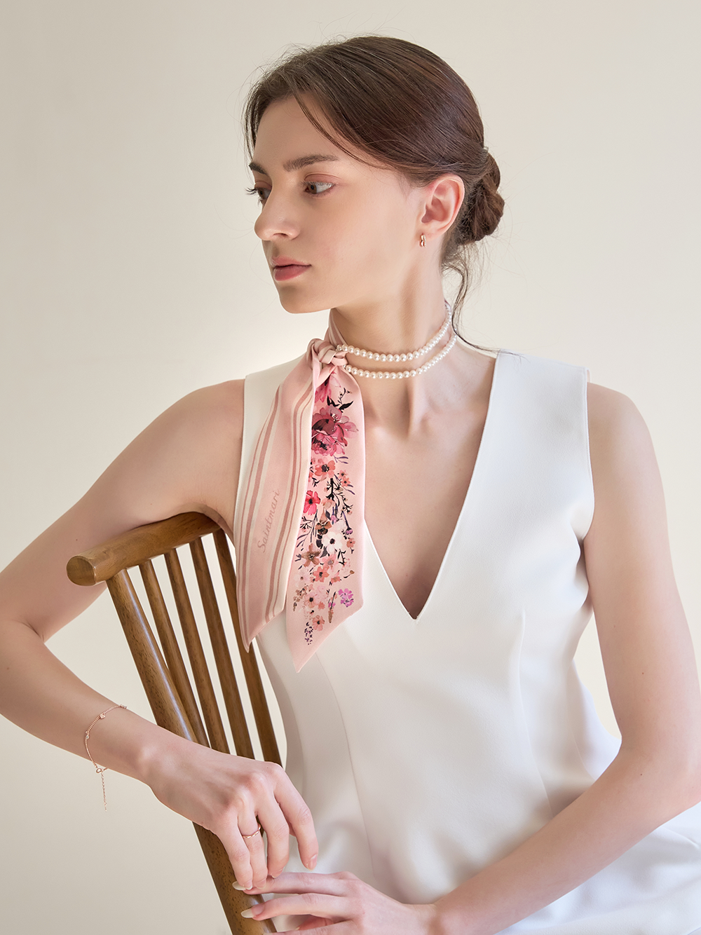 세인트메리 실크 미스띠 플라워 트윌 스카프