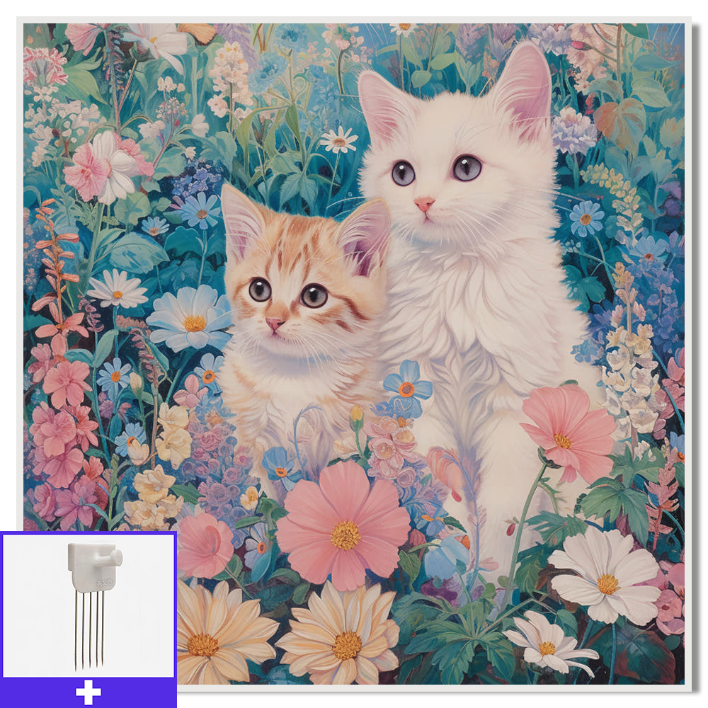 꽃과고양이 80cm x 80cm 무광화이트 알루미늄액자 고양이그림 - 메인 이미지