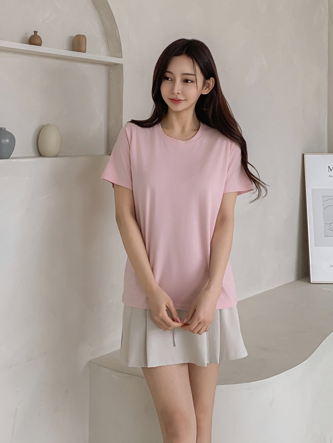 시즈 모달 스판 반팔 티 이너 기본 라운드넥 레이어드 여성 면 티셔츠 - 상세 이미지 4