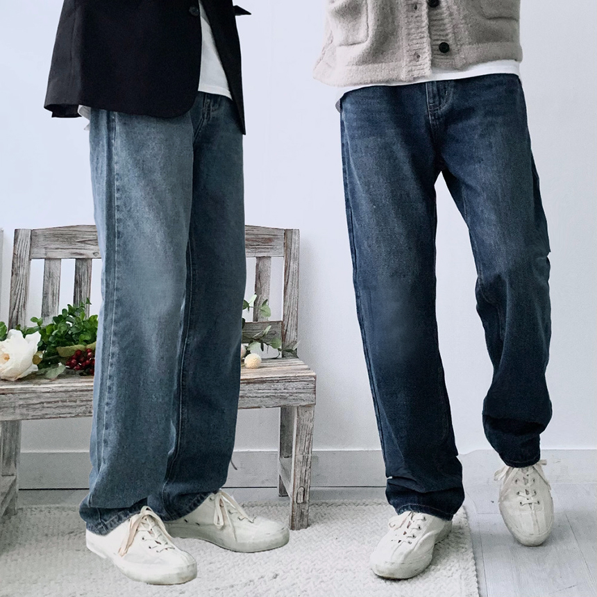 남자와이드청바지 남자블랙진 남자진청바지 제품 이미지