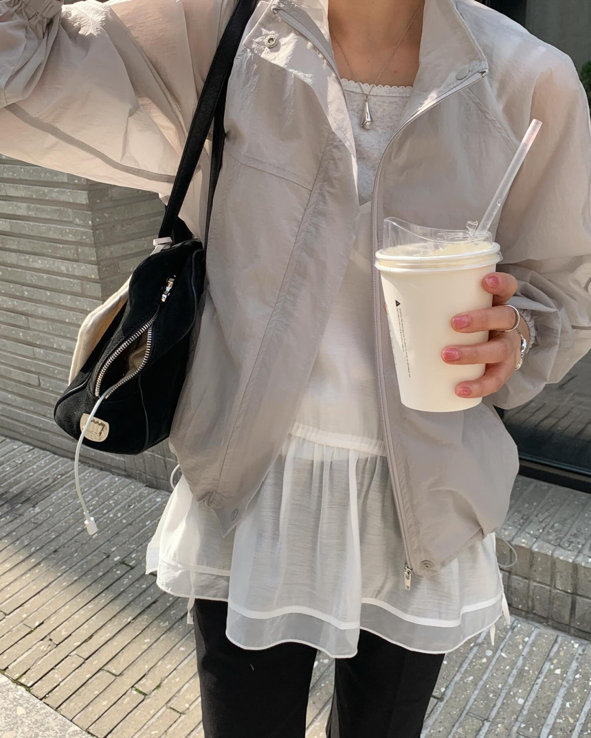 [💗바람막이] 런던레이스 드로우 시스루 나일론 점퍼 3color 상세 이미지 7