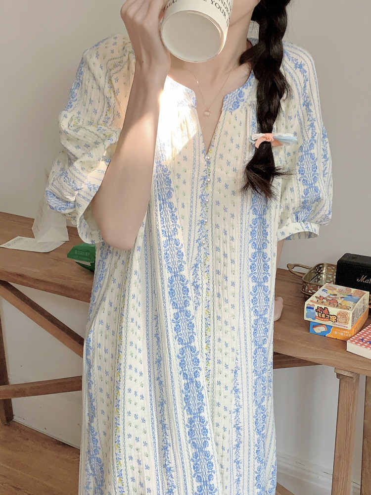 (세르타원피스잠옷) 임산부잠옷 수유 빅사이즈 파자마 여성 단추 트임 면 홈웨어 상세 이미지 8
