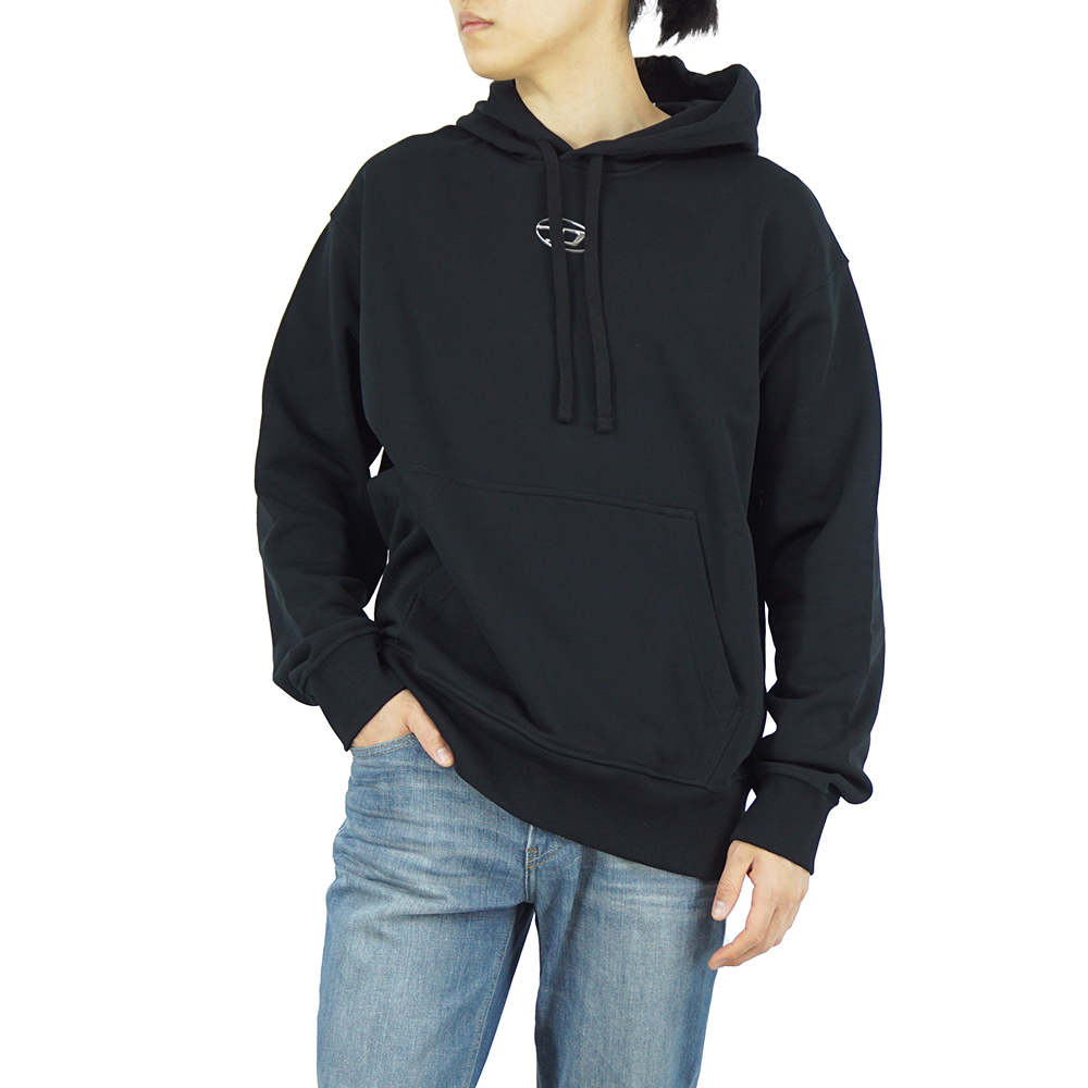 디젤 메탈릭 실버 로고 후드 티셔츠 블랙 A098560IAJH 9XX - 상세 이미지 2