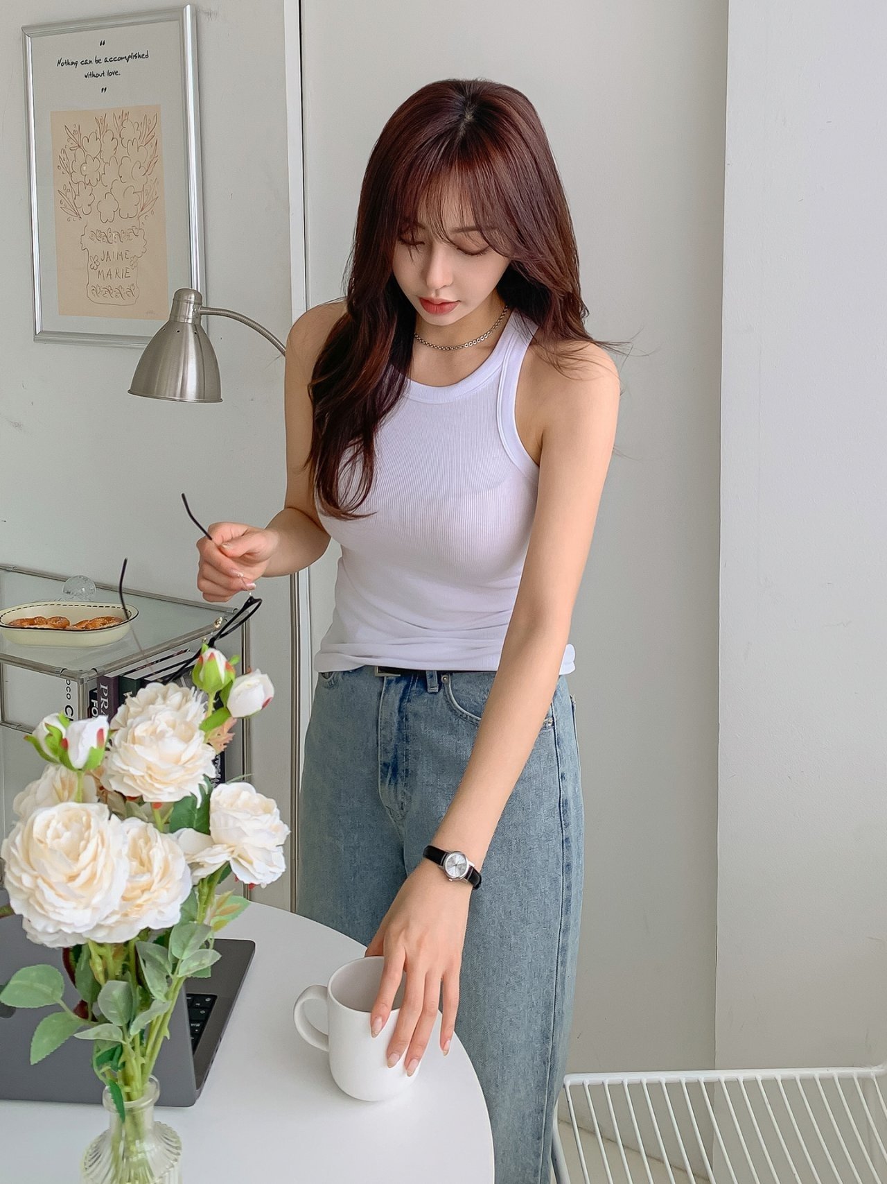 로라벨 리벤 홀터넥 여성 나시 이너 티 레이어드 슬리브리스 뷔스티에 여름 기본 티셔츠 탑 - 상세 이미지 5