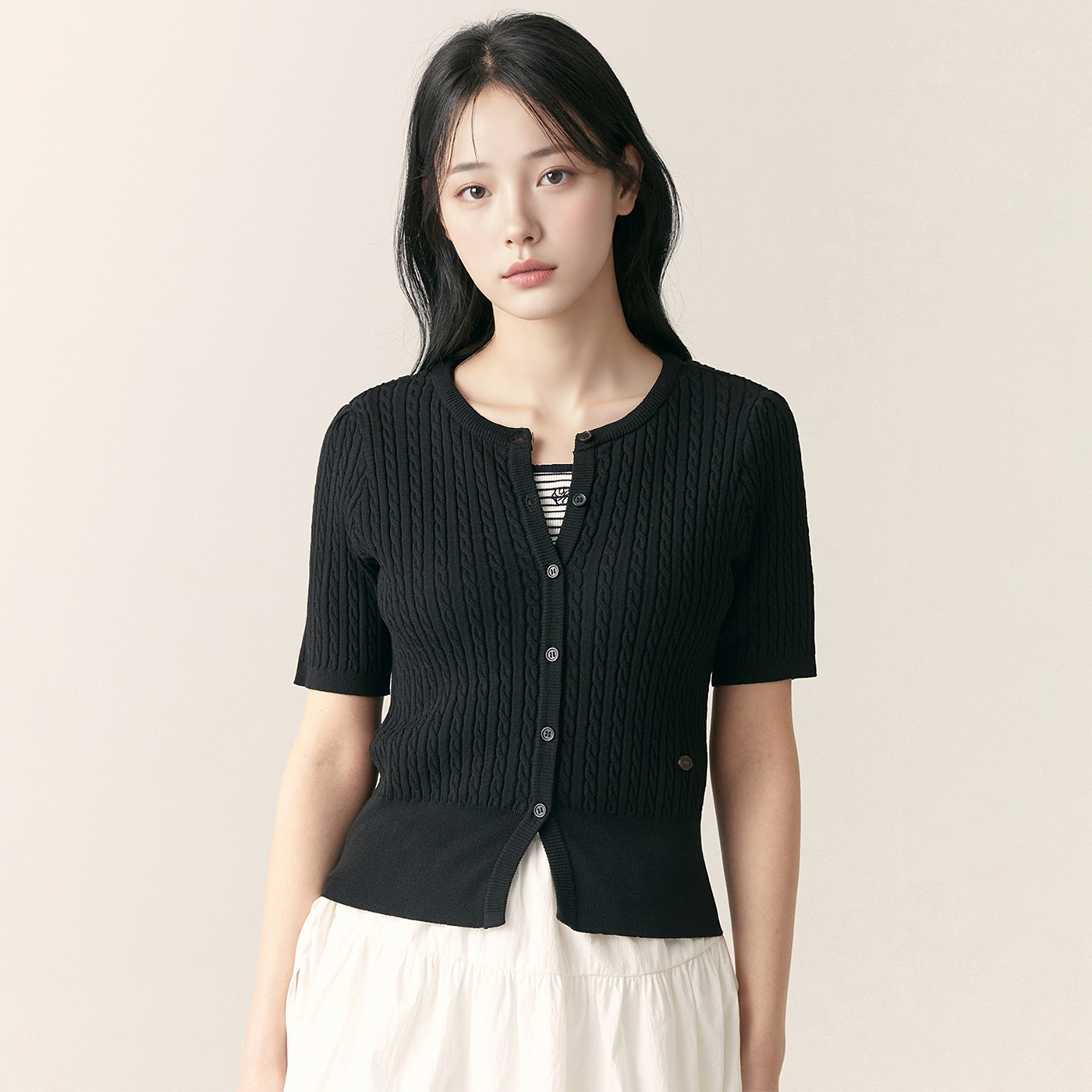 [올데이] 로엠 라운드넥 케이블 반팔 가디건 RMCKF25R98 이미지 8