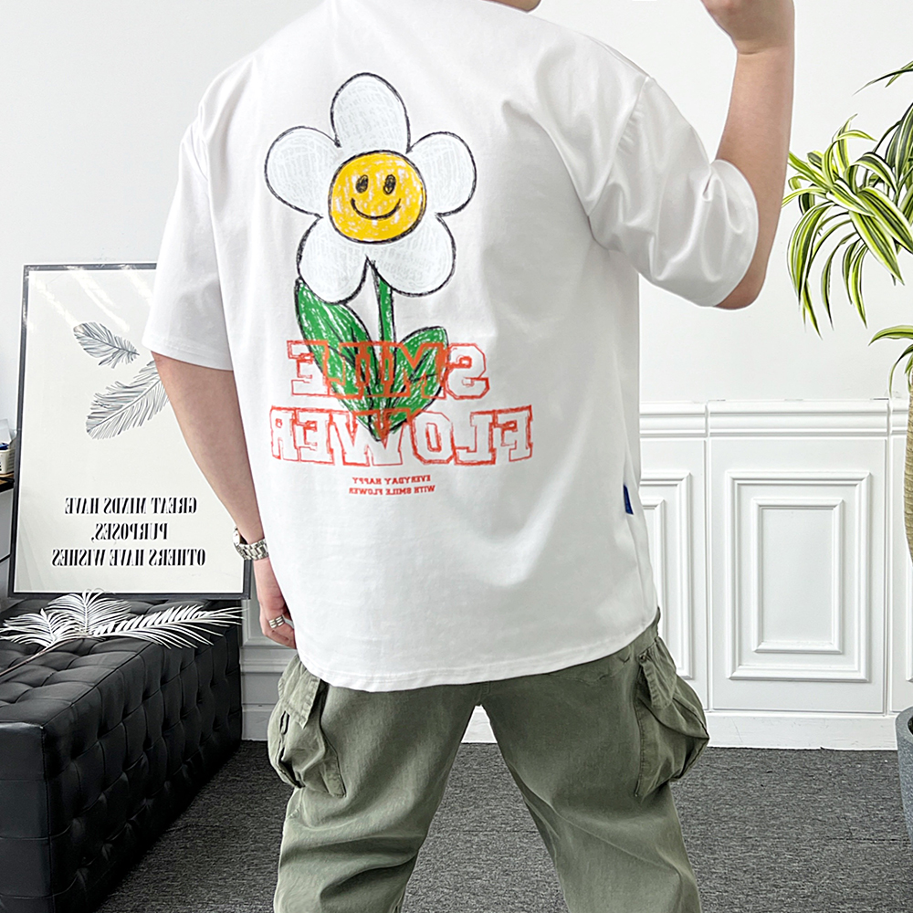 남자 오버핏 반팔 썬플라워 해바라기 아이스 분또 티셔츠