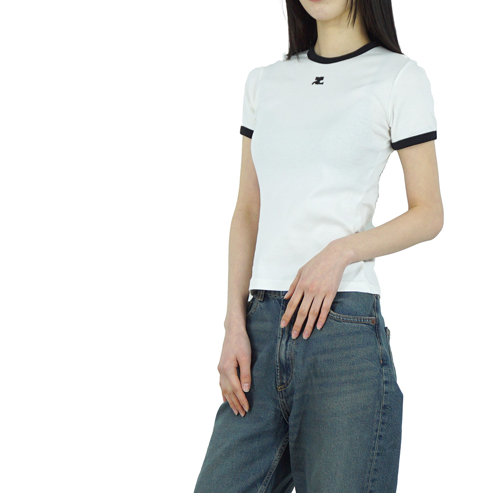 꾸레쥬 리에디션 범피 콘트라스트 여성 반팔 티셔츠 화이트 VESJTS017JS0070 0098 - 상세 이미지 3