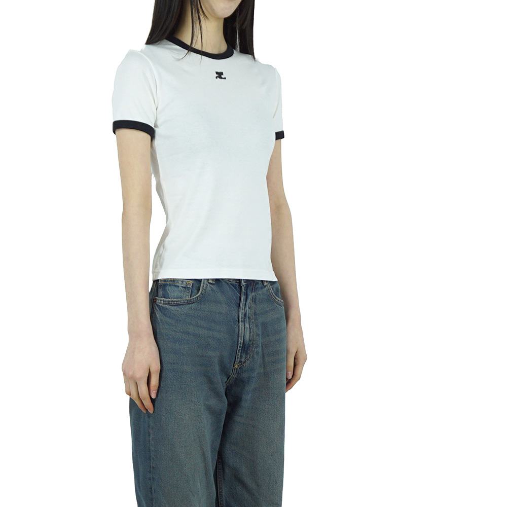 꾸레쥬 리에디션 범피 콘트라스트 여성 반팔 티셔츠 화이트 VESJTS017JS0070 0098 - 상세 이미지 5