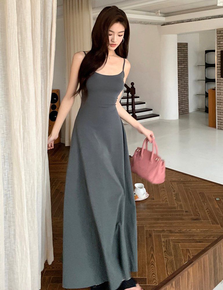 최신 트렌드 데일리 심플 우아한 롱원피스 편안한 원단 캐주얼 오피스룩 여성 - 상세 이미지 3