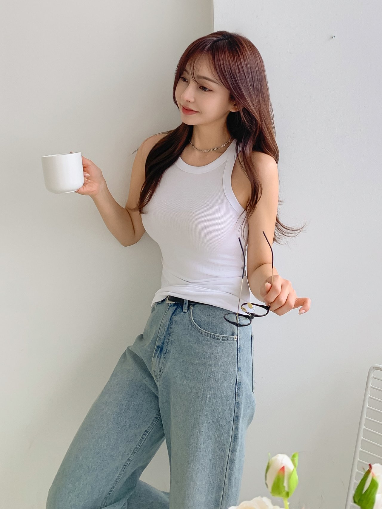 로라벨 리벤 홀터넥 여성 나시 이너 티 레이어드 슬리브리스 뷔스티에 여름 기본 티셔츠 탑 - 상세 이미지 4