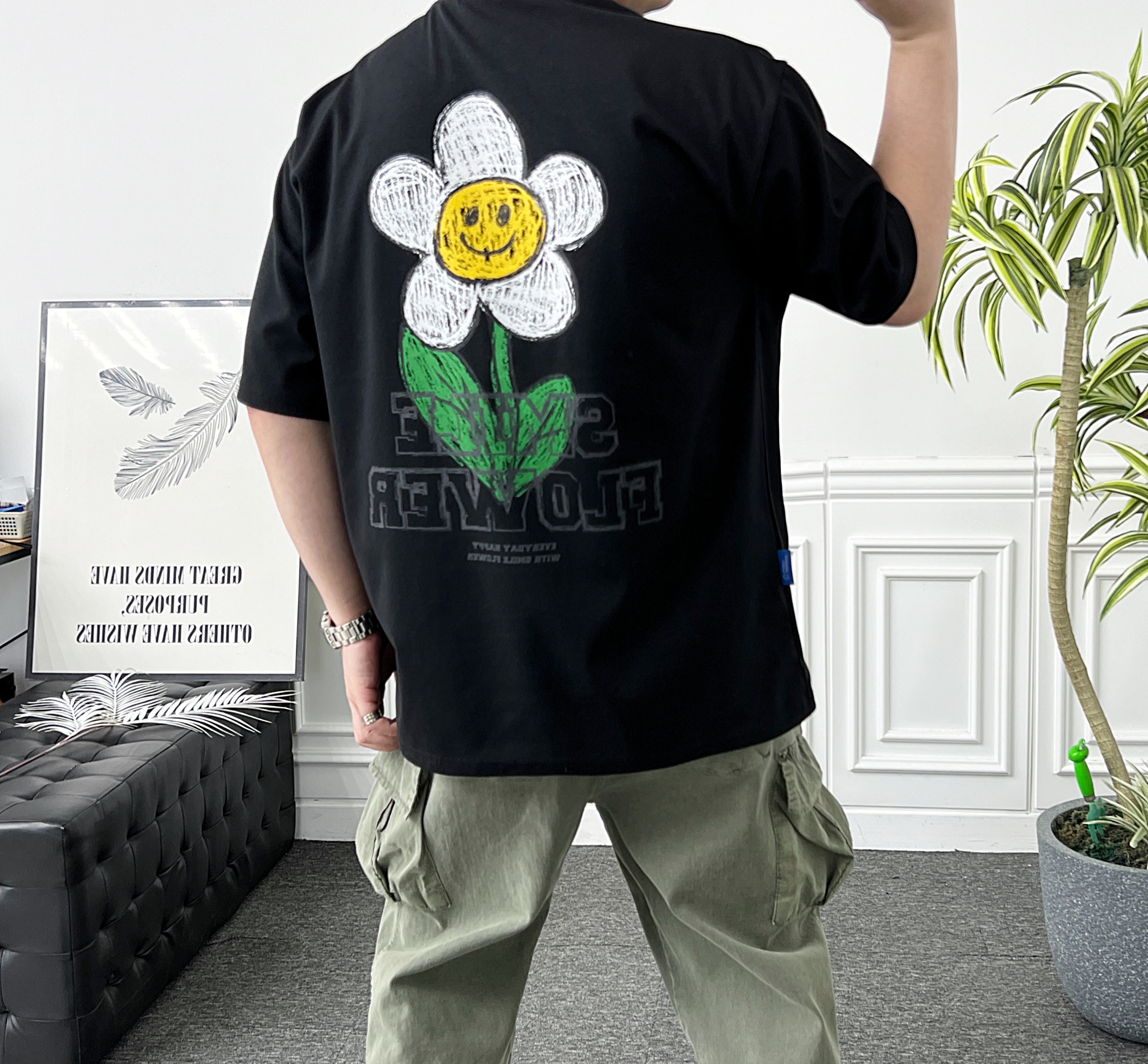 남자 오버핏 반팔 썬플라워 해바라기 아이스 분또 티셔츠 - 상세 이미지 2