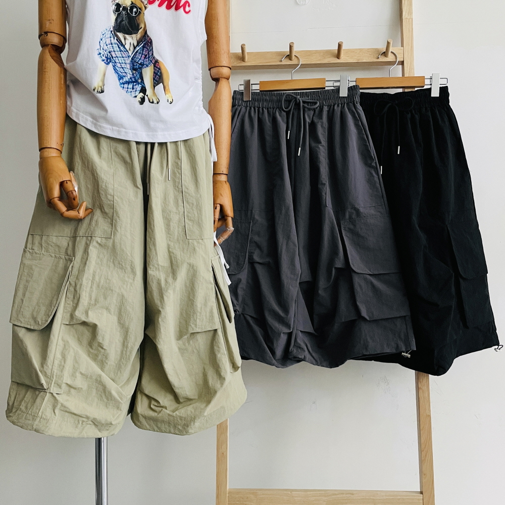 바스락팬츠 카고 와이드팬츠 나일론 여성 7부 스트링 바지 - 상세 이미지 3