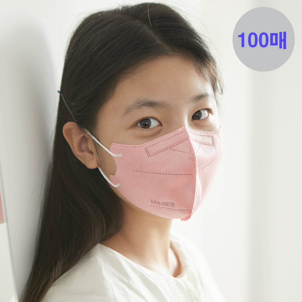 메디케이알 와이드핏 KF94 극소형 황사 컬러마스크 버니코랄, 100매