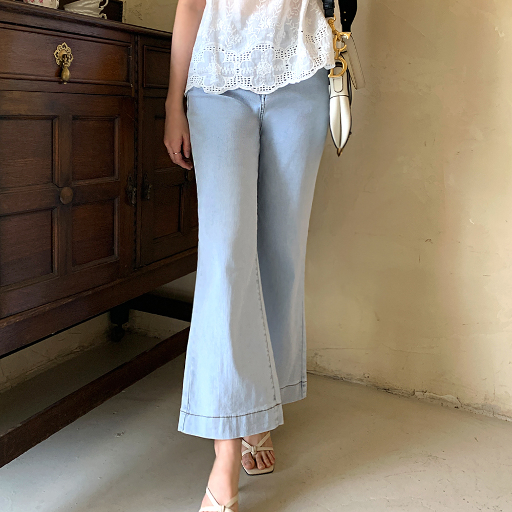 클리타 속밴딩 라이트 세미부츠컷 데님 아이스 팬츠