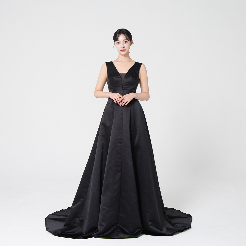 샬리 롱 블랙드레스 대여 셀프웨딩촬영 검정원피스 블랙캉캉드레스 브라이덜샤워 피로연 파티의상 - 메인 이미지