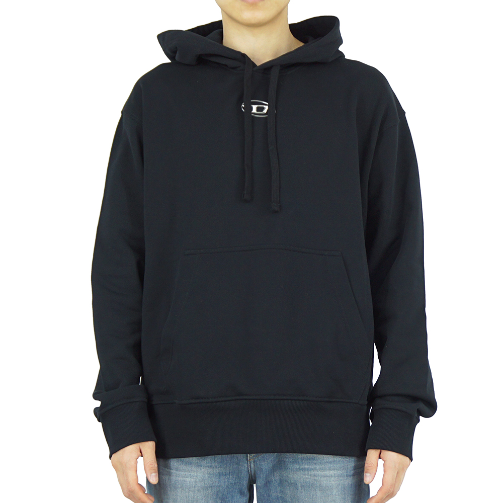 디젤 메탈릭 실버 로고 후드 티셔츠 블랙 A098560IAJH 9XX - 상품 이미지