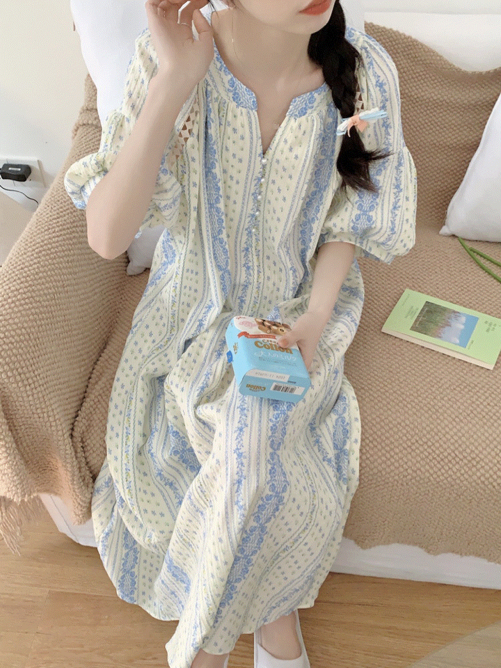 (세르타원피스잠옷) 임산부잠옷 수유 빅사이즈 파자마 여성 단추 트임 면 홈웨어 상세 이미지 2