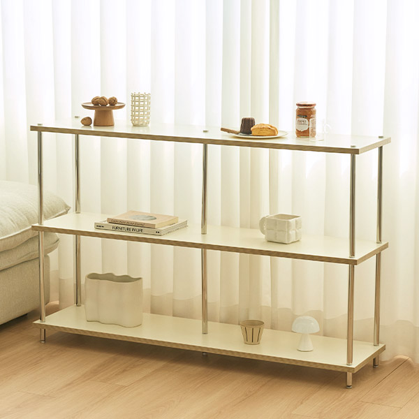 스칸디아 플랫라인 와이드 1200 스틸 선반장 진열장 1200X300X780mm, 3단, 아이보리