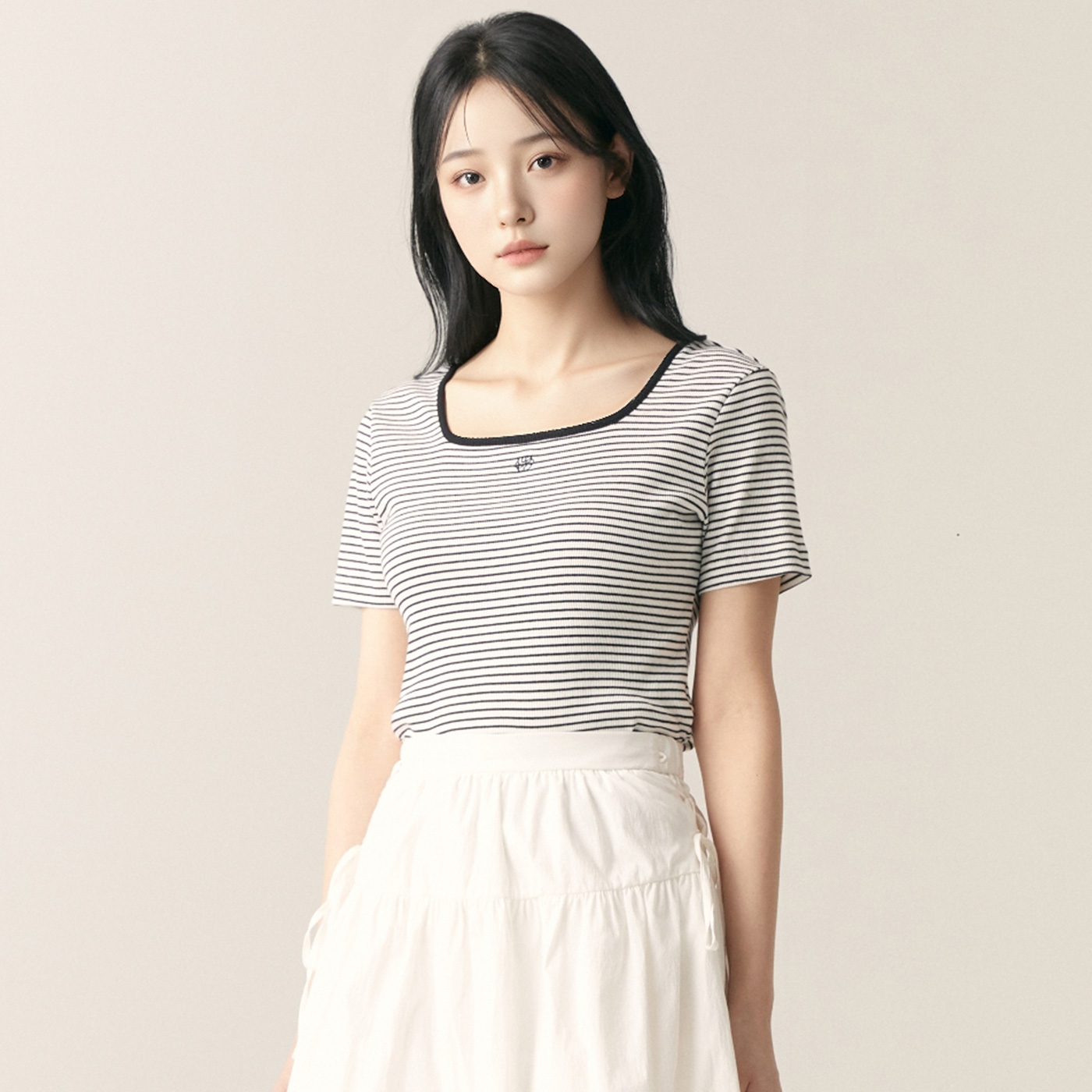 로엠 자수 골지 티셔츠 RMHWF24R13 - 상세 이미지 3