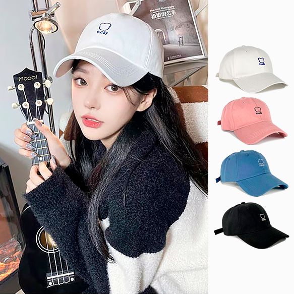 귀여운 곰돌이 캐릭터 자수 캡모자 테디 베어 야구 볼캡 여성 남성 커플 - 메인 이미지