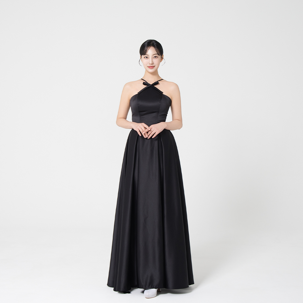 앤디 리본 블랙드레스 대여 캐주얼룩 홀터 검정원피스 웨딩촬영 브라이덜샤워 롱 2부원피스 - 메인 이미지