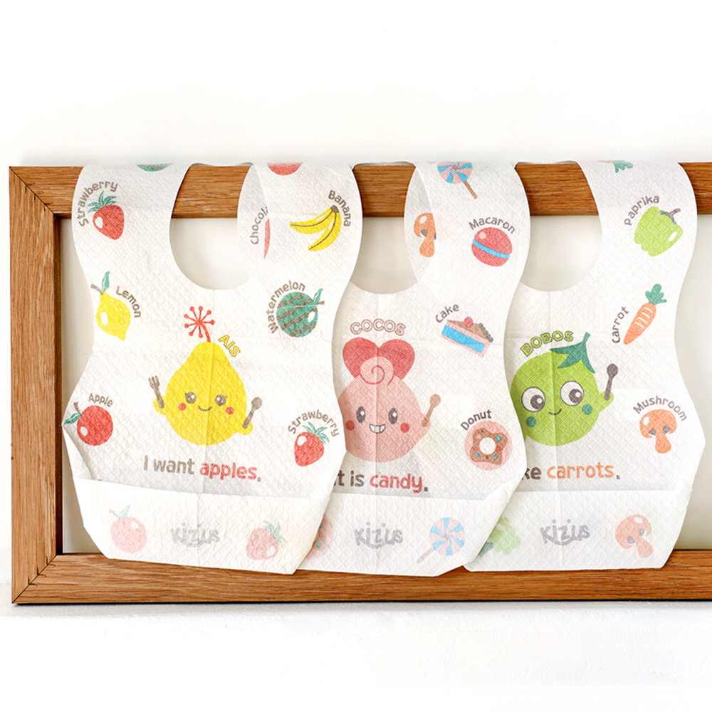 키저스 언어발달 일회용 아기 턱받이 애이스 과일 20매 선물