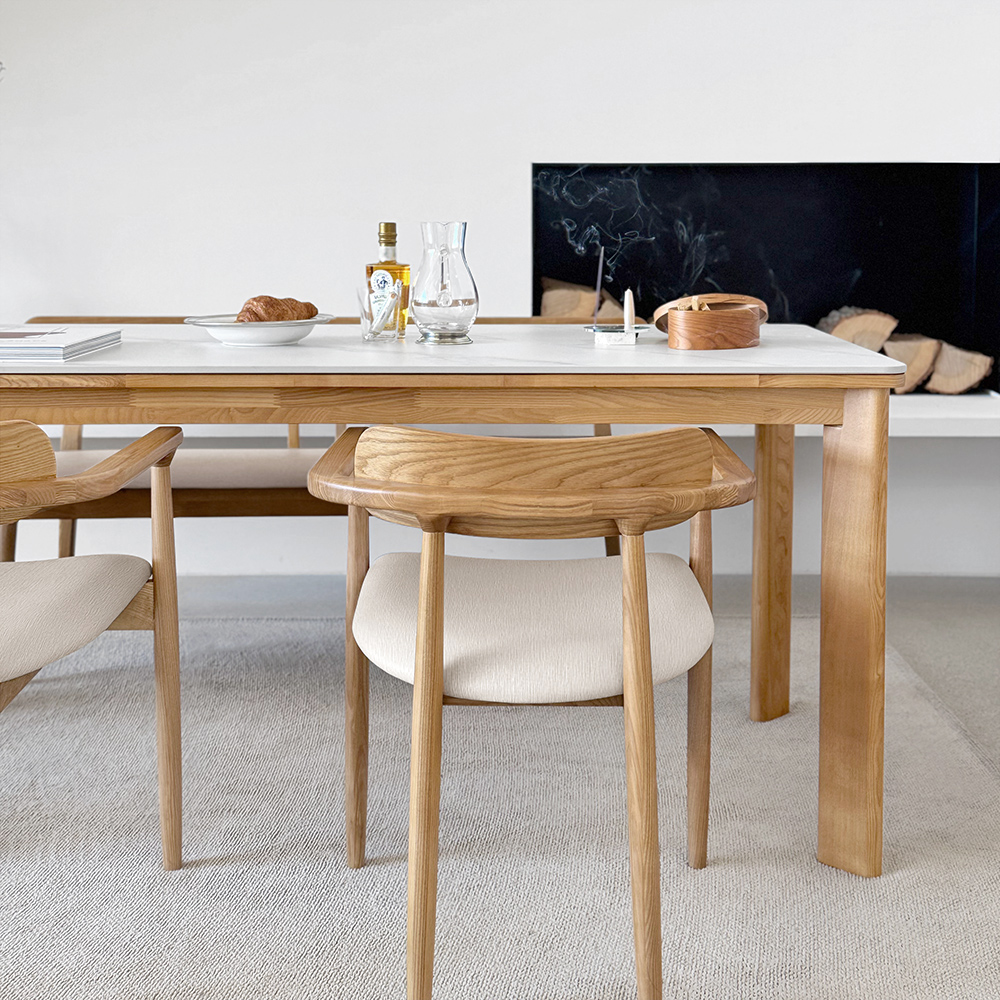 커들리 세라믹식탁 세트 4인용 원목 식탁+의자2+벤치1, 1400mm, 내추럴/양면세라믹