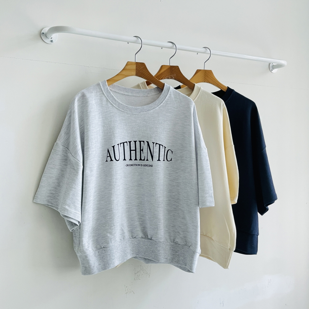 세미크롭맨투맨 여성반팔맨투맨 여름 얇은 레터링 티셔츠