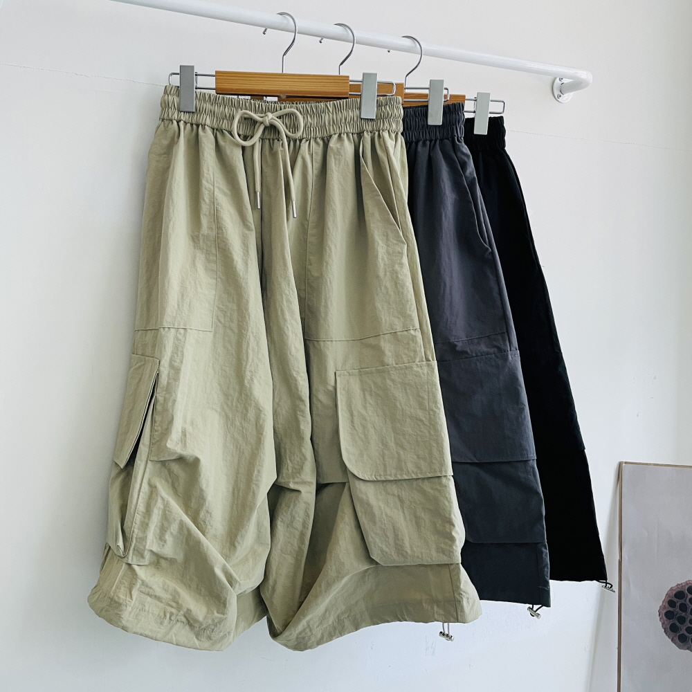 바스락팬츠 카고 와이드팬츠 나일론 여성 7부 스트링 바지