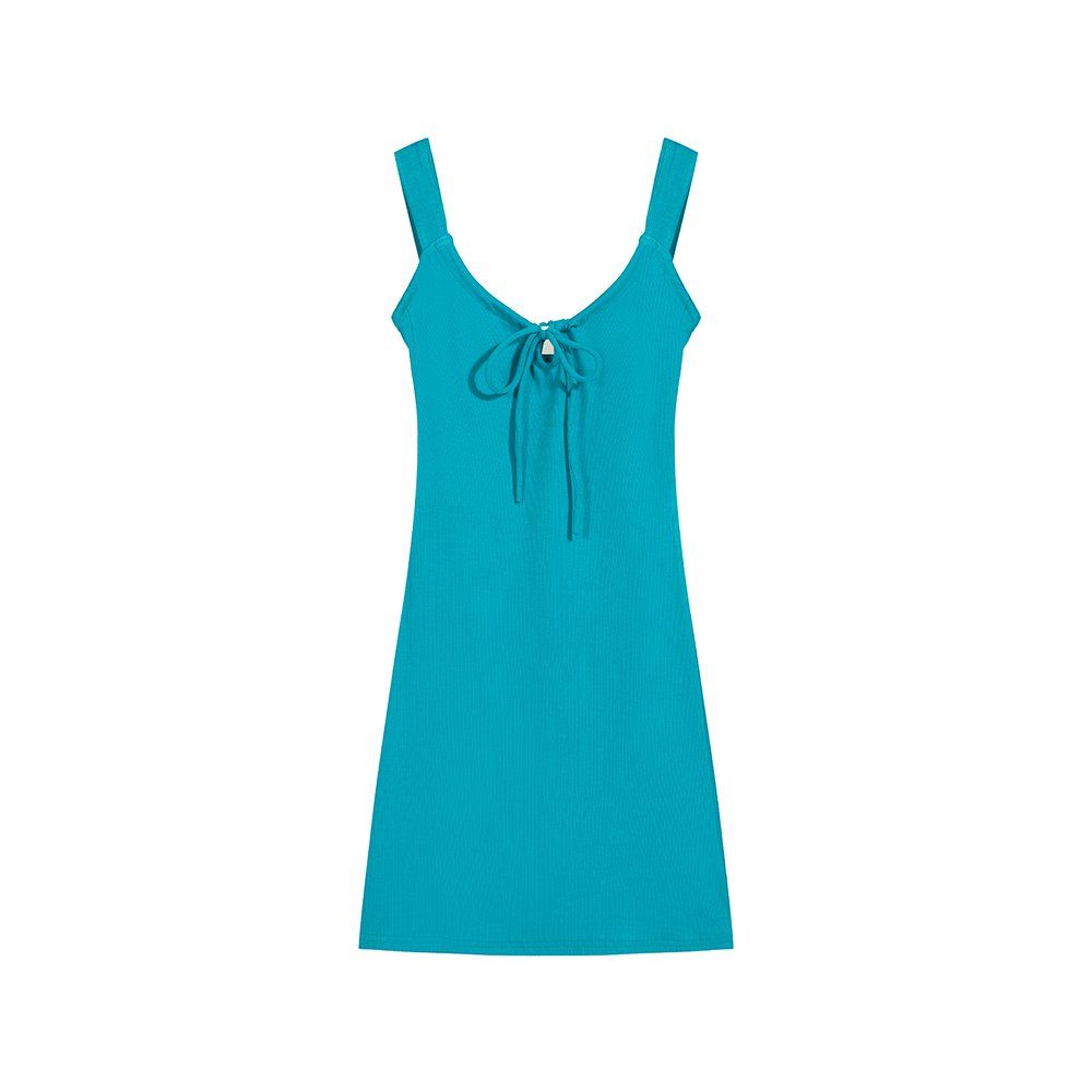 여름 끈나시 골지 원피스 슬림핏 미니 바디콘 가슴 셔링 스트링 리본 섹시 데일리룩 - 상세 이미지 5