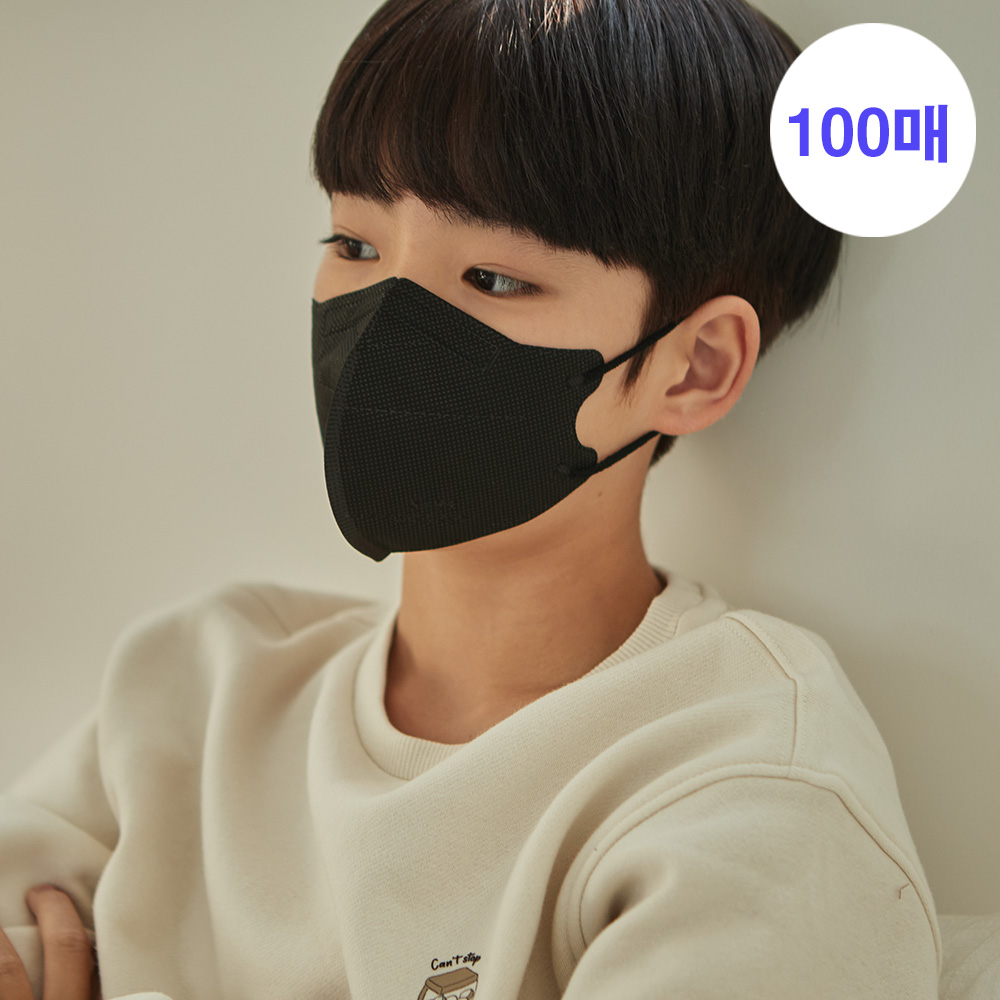 메디케이알 와이드핏 KF94 극소형 황사 컬러마스크 버니블랙, 100매