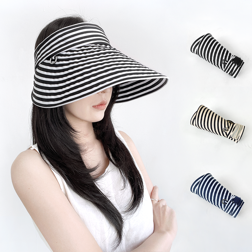 국내제작 스트라이프 챙넓은 자외선차단 돌돌이 여름 여성 썬캡