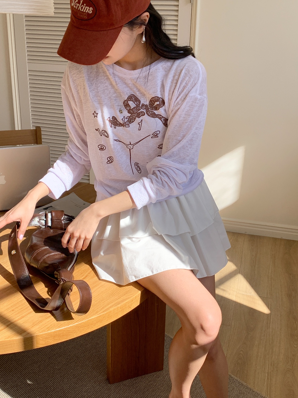 데일리즈 라운드 나염맨투맨 시스루티셔츠 루즈핏 여름긴팔티 자체체작 - 상세 이미지 3