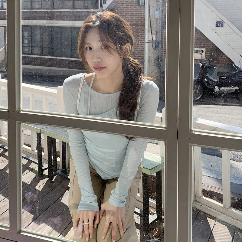 벨리엔 홀터넥 골지 셔링 언발 레이어드 티셔츠 ts4425 - 상세 이미지 4