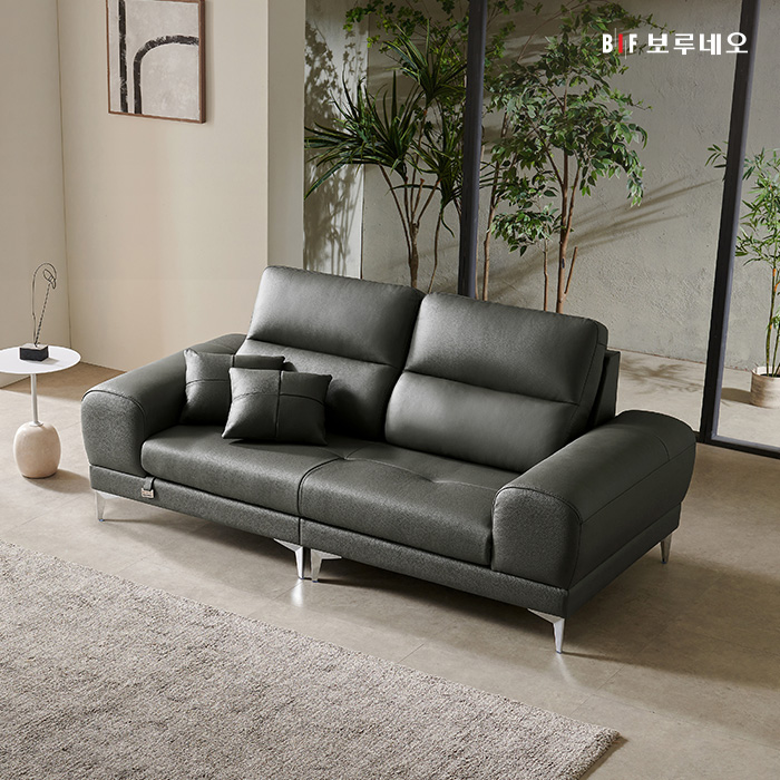 보루네오 통가죽 천연면피 소가죽 클레이 소파 3인용+쿠션
