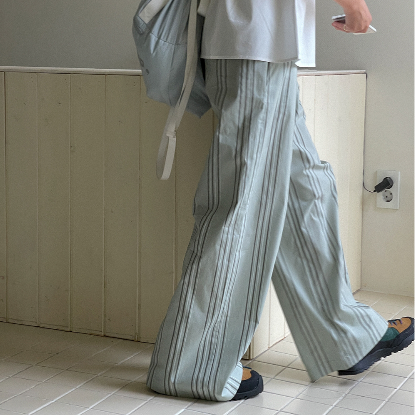 끌라로 스트라이프 와이드 밴딩 팬츠 여름 바스락 키작녀 바지 2color - 상품 이미지