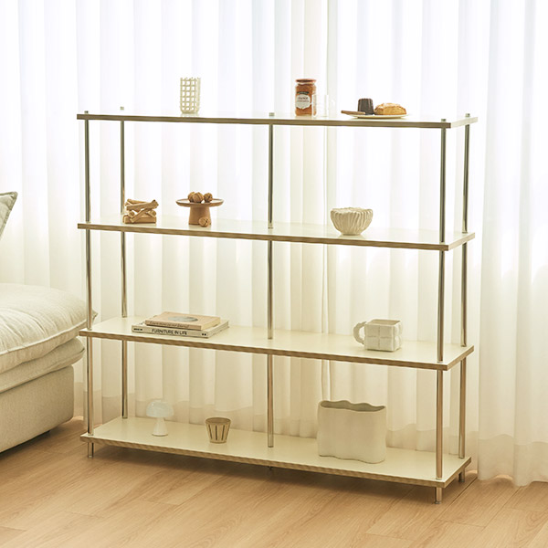 스칸디아 플랫라인 와이드 1200 스틸 선반장 진열장 1200X300X1128mm, 4단, 아이보리