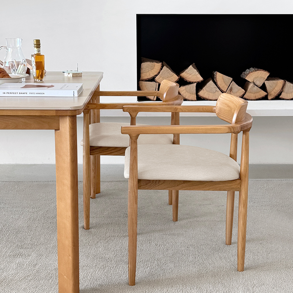 커들리 세라믹식탁 세트 4인용 원목 식탁+의자2+벤치1, 1400mm, 내추럴/양면세라믹